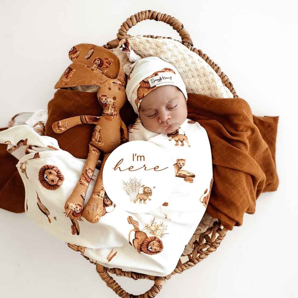 Lion Organic Jersey Wrap & Beanie Set - Aster & Ruby