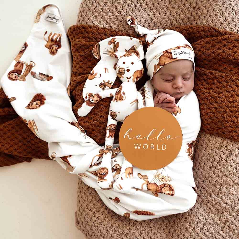 Lion Organic Jersey Wrap & Beanie Set - Aster & Ruby