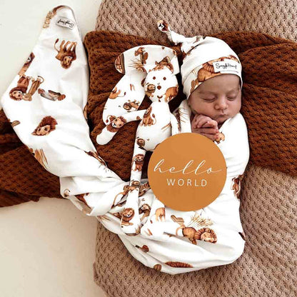 Lion Organic Jersey Wrap & Beanie Set - Aster & Ruby