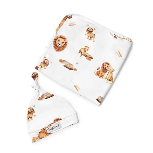Lion Organic Jersey Wrap & Beanie Set - Aster & Ruby