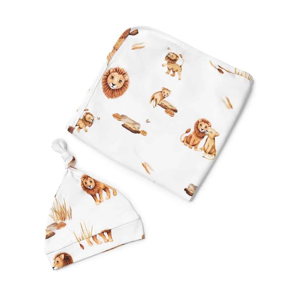 Lion Organic Jersey Wrap & Beanie Set - Aster & Ruby