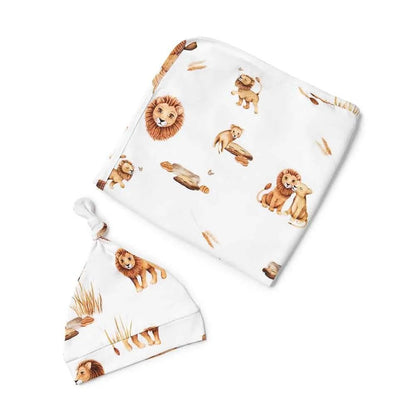 Lion Organic Jersey Wrap & Beanie Set - Aster & Ruby