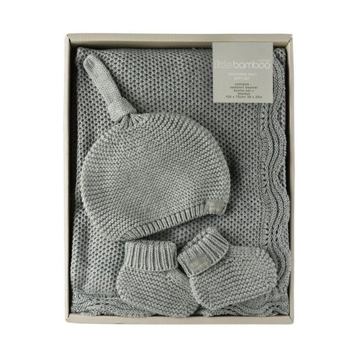 Little Bamboo Knit Gift Set Marle Grey-Aster & Ruby