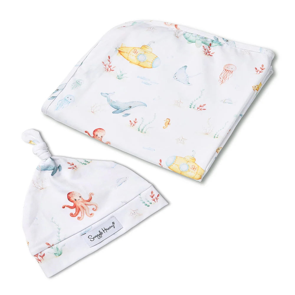 Little Subs Organic Jersey Wrap & Beanie Set