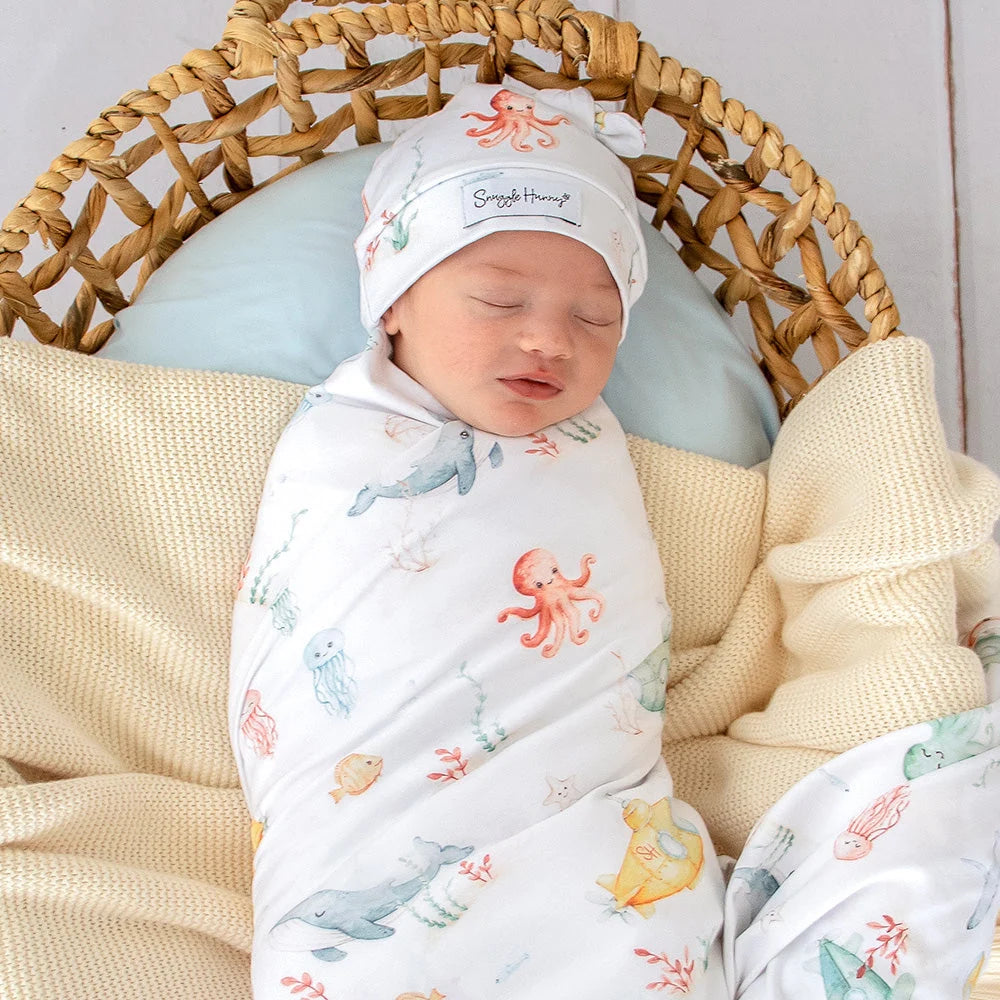 Little Subs Organic Jersey Wrap & Beanie Set