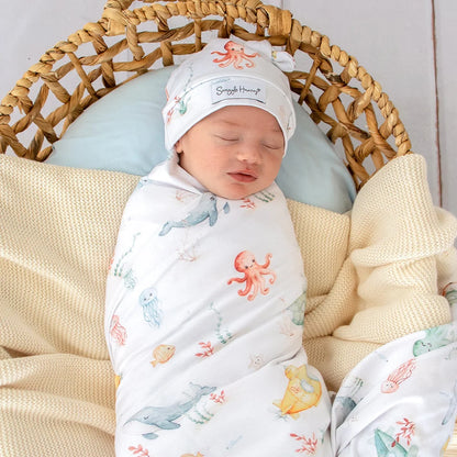 Little Subs Organic Jersey Wrap & Beanie Set