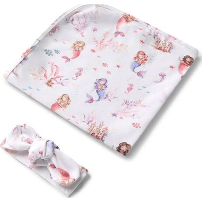 Snuggle Hunny Kids Mermaid Organic Jersey Wrap & Topknot Set | Aster & Ruby
