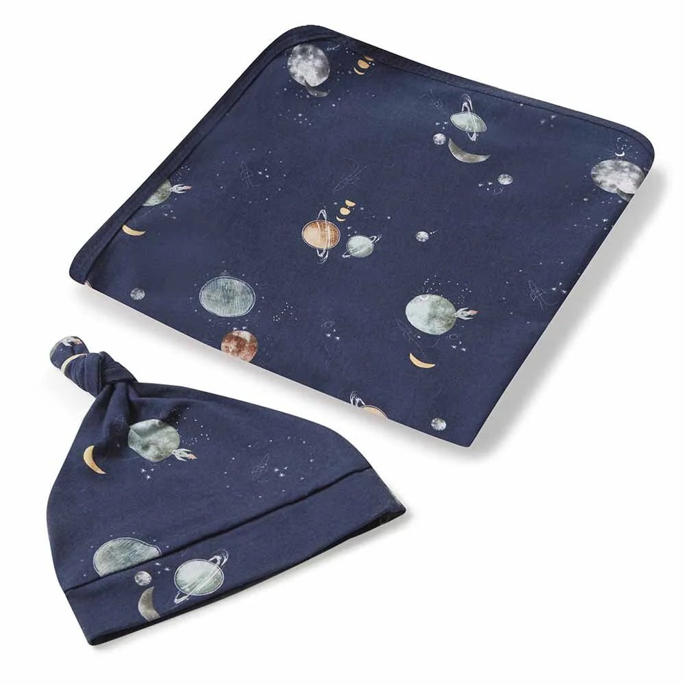 Milky Way Baby Jersey Wrap & Beanie Set - Aster & Ruby