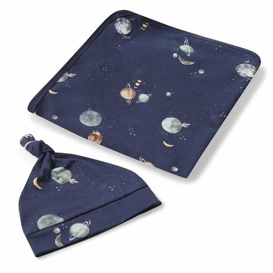 Milky Way Baby Jersey Wrap & Beanie Set - Aster & Ruby