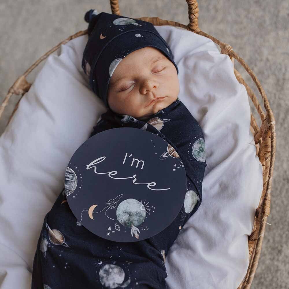 Milky Way Baby Jersey Wrap & Beanie Set - Aster & Ruby