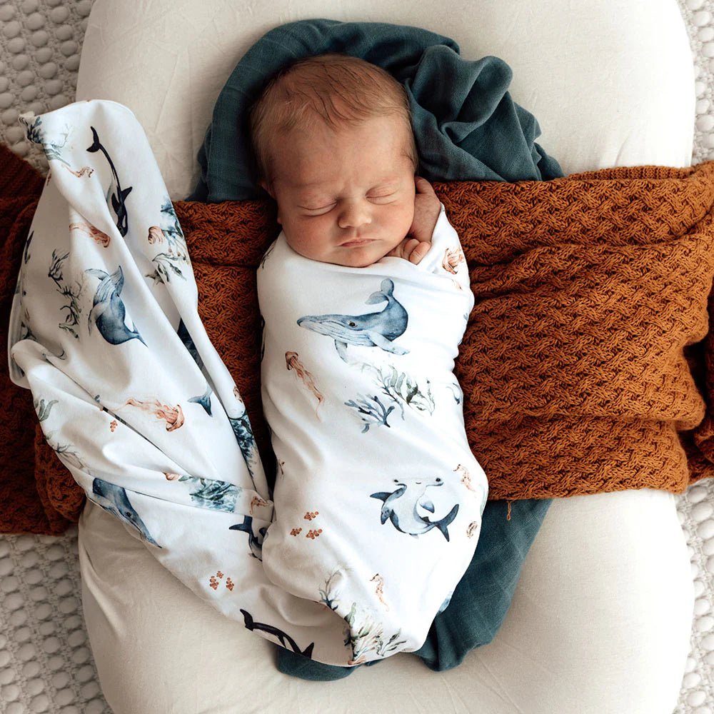Ocean Organic Jersey Wrap & Beanie Set - Aster & Ruby