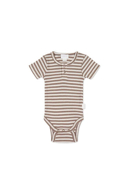 Organic Cotton Modal Darcy Rib Tee Bodysuit - Narrow Stripe Tweed/Cloud - Aster & Ruby