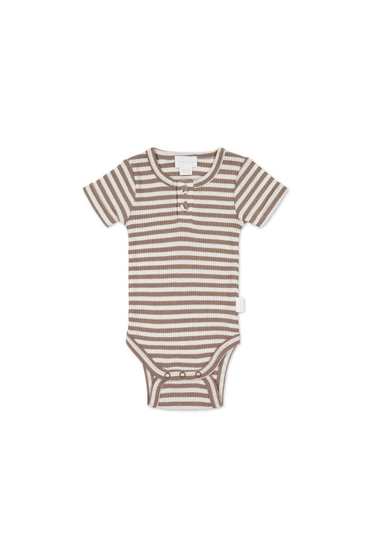 Organic Cotton Modal Darcy Rib Tee Bodysuit - Narrow Stripe Tweed/Cloud - Aster & Ruby