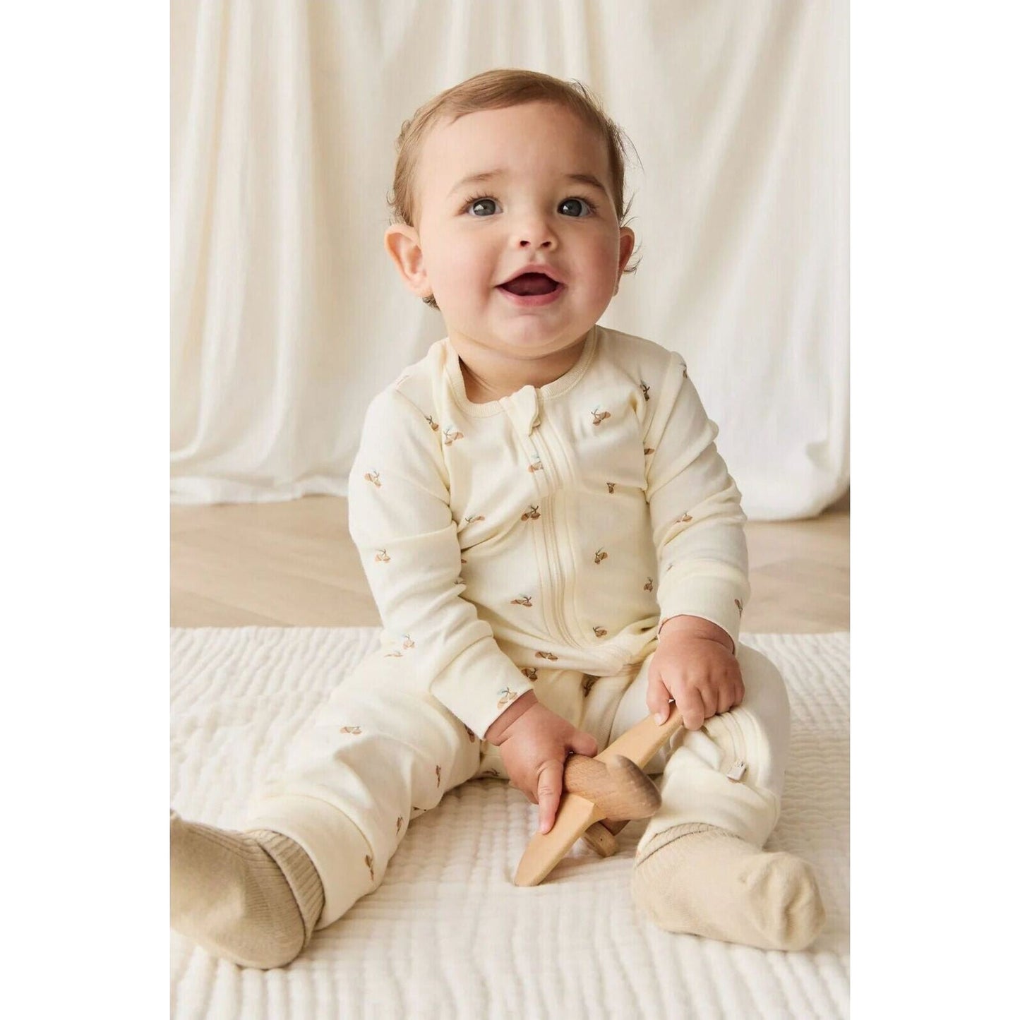 Jamie Kay Organic Cotton Reese Zip Onepiece Forest Night Acorn | Aster & Ruby