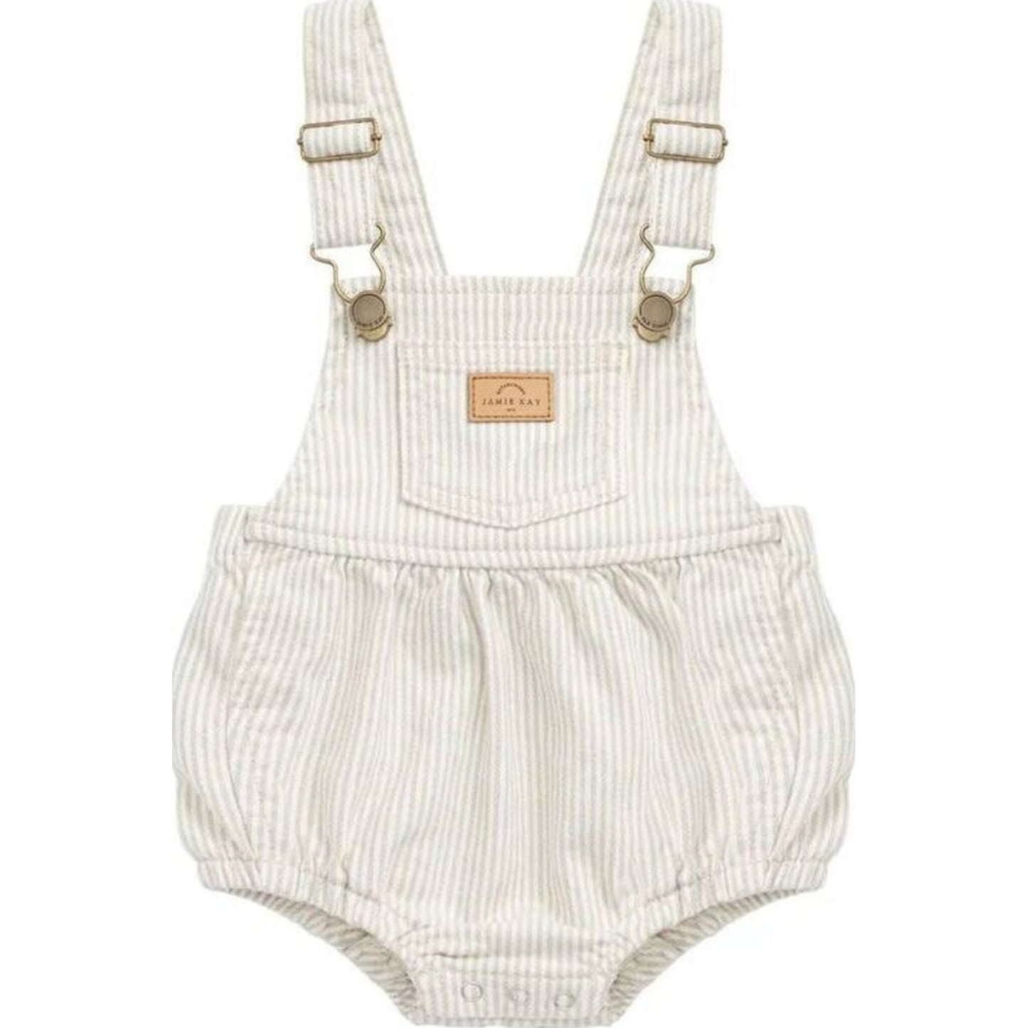 Jamie Kay Pax Playsuit Fine Vertical Stripe Sandy Brown/Cloud | Aster & Ruby