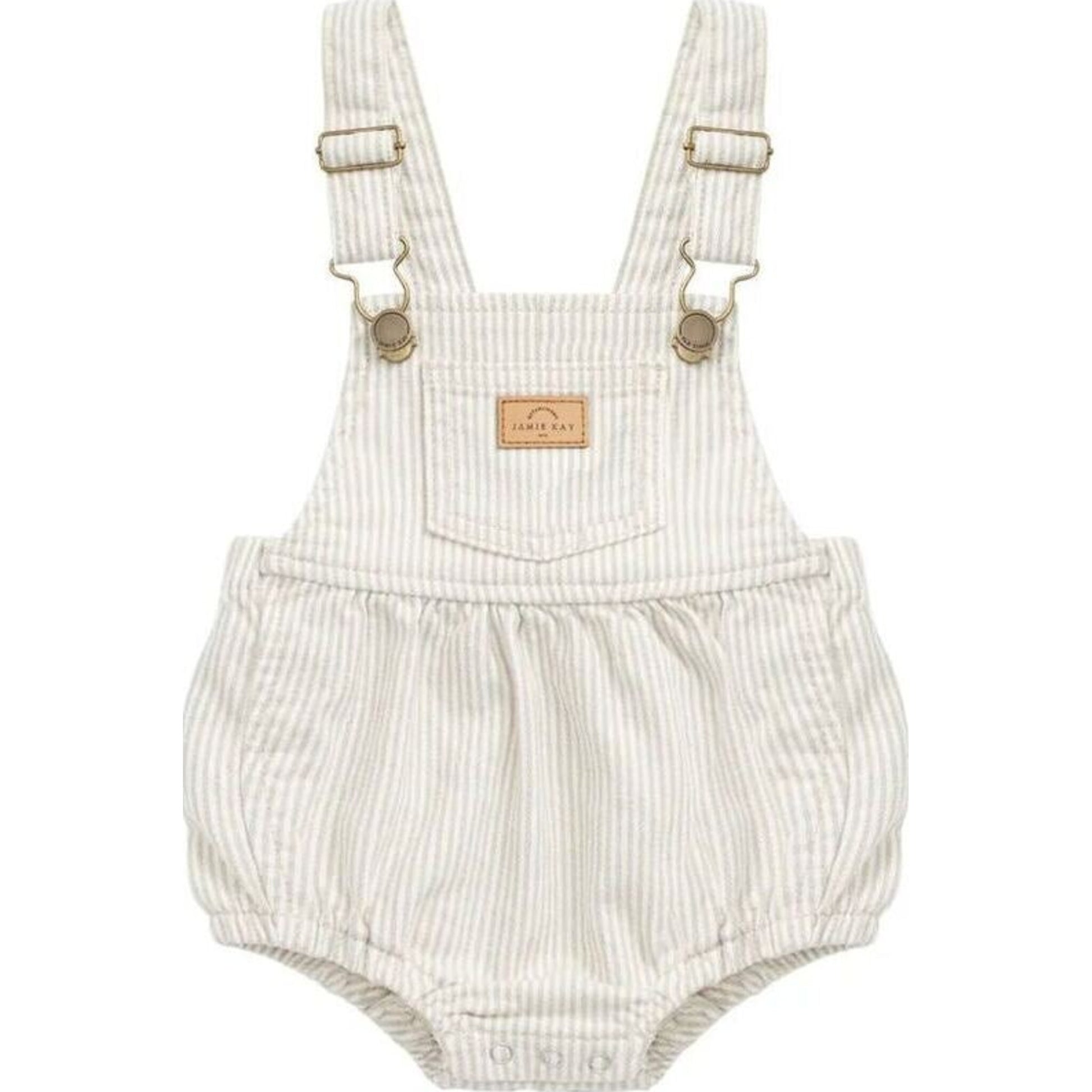 Jamie Kay Pax Playsuit Fine Vertical Stripe Sandy Brown/Cloud | Aster & Ruby