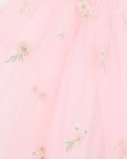 Pink Floral Embroidered Back Bow Tulle Dress with Bloomers - Aster & Ruby