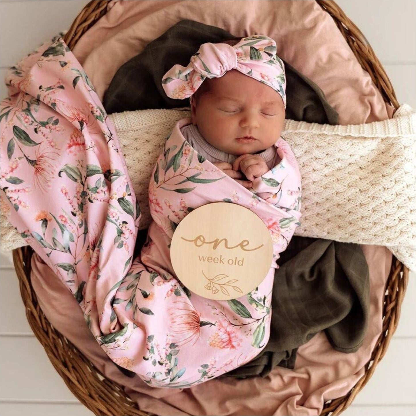 Snuggle Hunny Kids Pink Wattle Organic Jersey Wrap & Topknot Set | Aster & Ruby