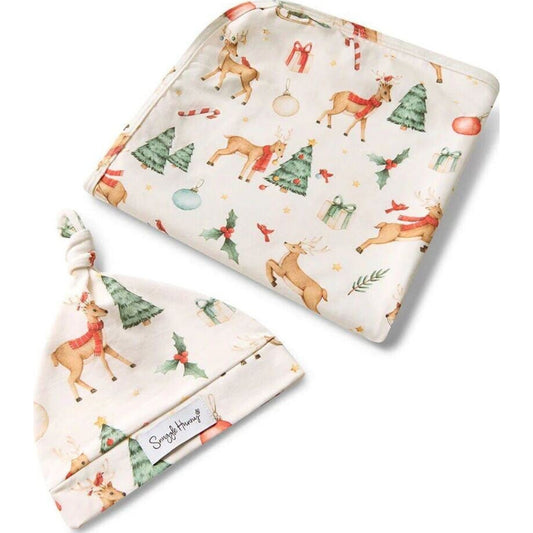 Snuggle Hunny Kids Prancer & Friends Organic Jersey Wrap & Beanie Set | Aster & Ruby