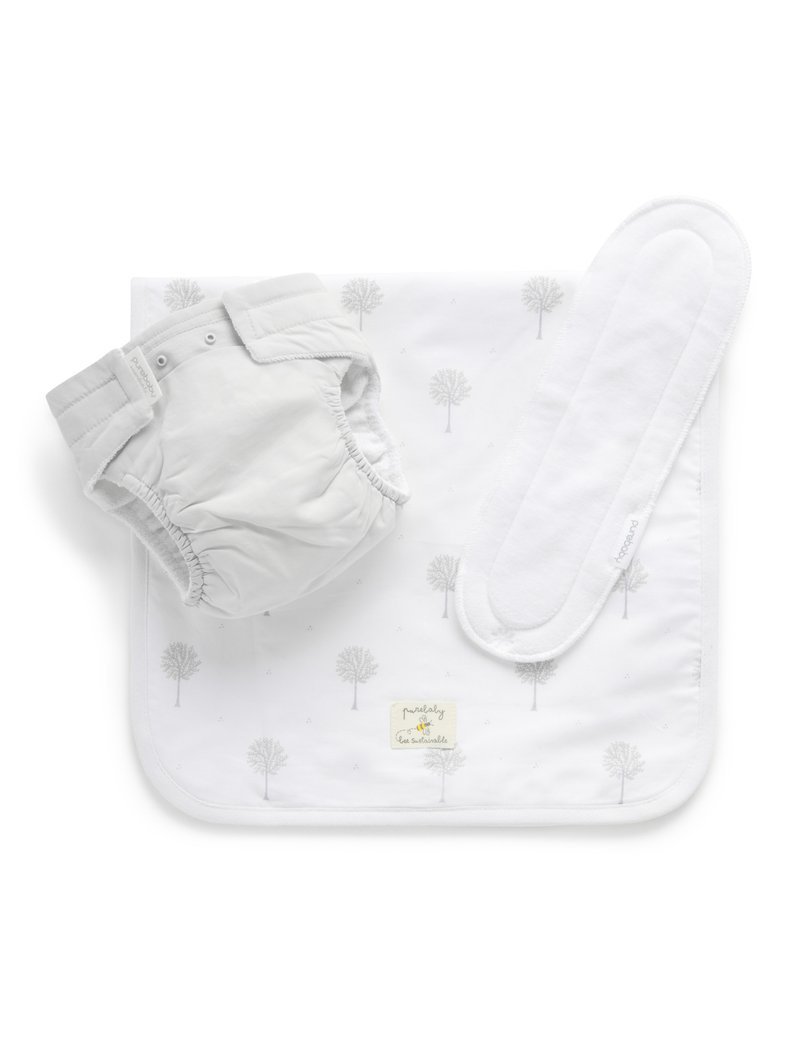 Pure Baby Deluxe Reusable Nappy Pack Pale Grey Tree-Aster & Ruby