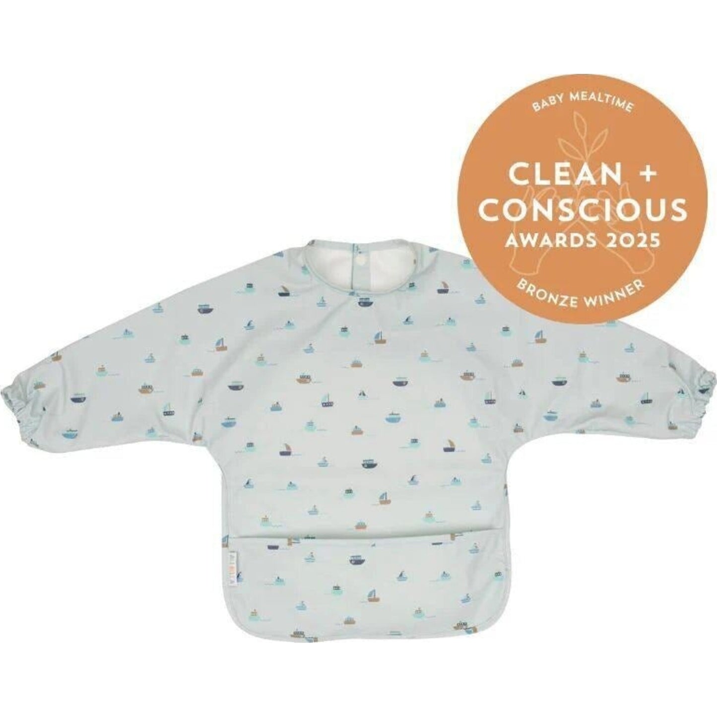 All4Ella Recycled Long Sleeve Bib - Sail Boats | Aster & Ruby