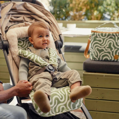 Reversible Cozy Fleece Pram Liner Green Squiggle - Aster & Ruby