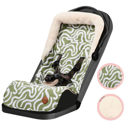 Reversible Cozy Fleece Pram Liner Green Squiggle - Aster & Ruby