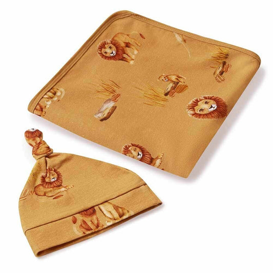 Roar Baby Jersey Wrap & Beanie Set - Aster & Ruby