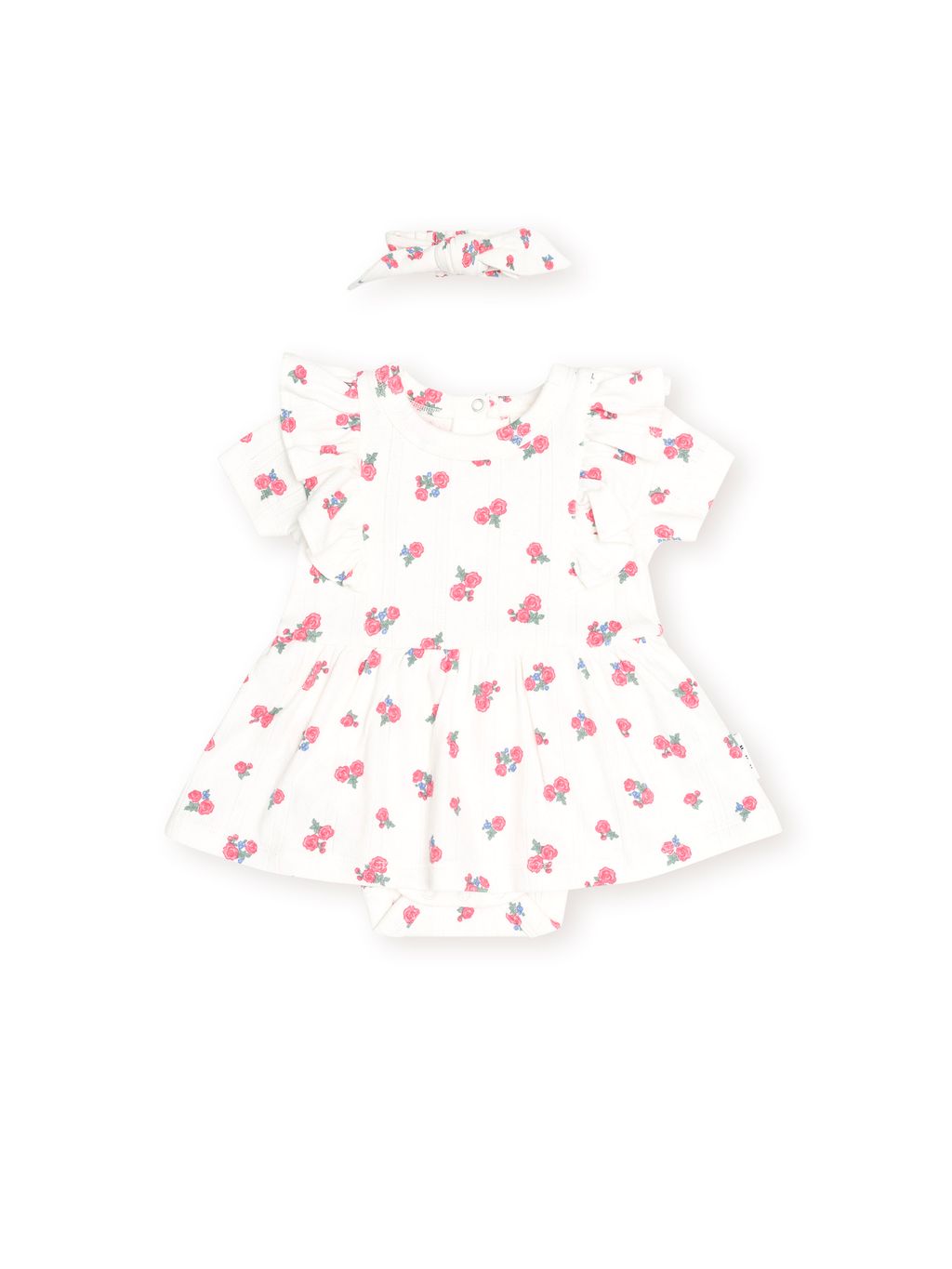 Floral Pointelle Sleeveless Dress Romper and Headband