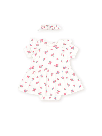 Floral Pointelle Sleeveless Dress Romper and Headband