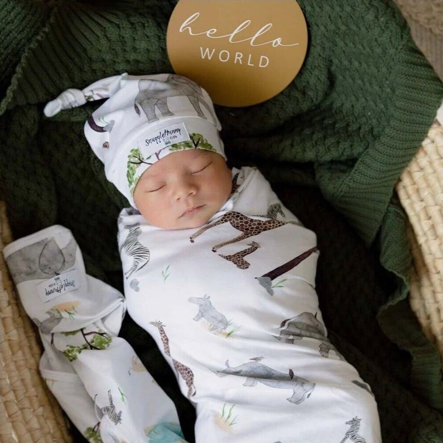 Snuggle Hunny Safari Organic Jersey Wrap & Beanie Set | Aster & Ruby