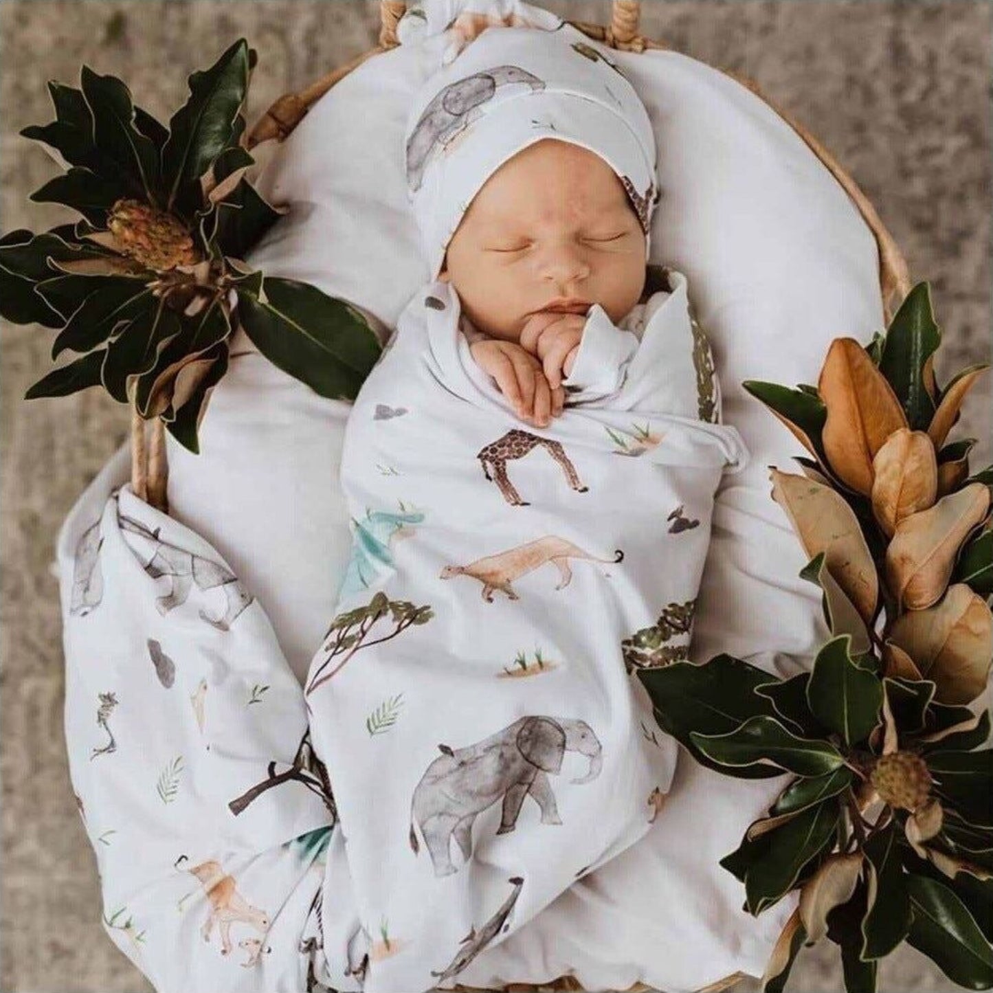 Snuggle Hunny Safari Organic Jersey Wrap & Beanie Set | Aster & Ruby
