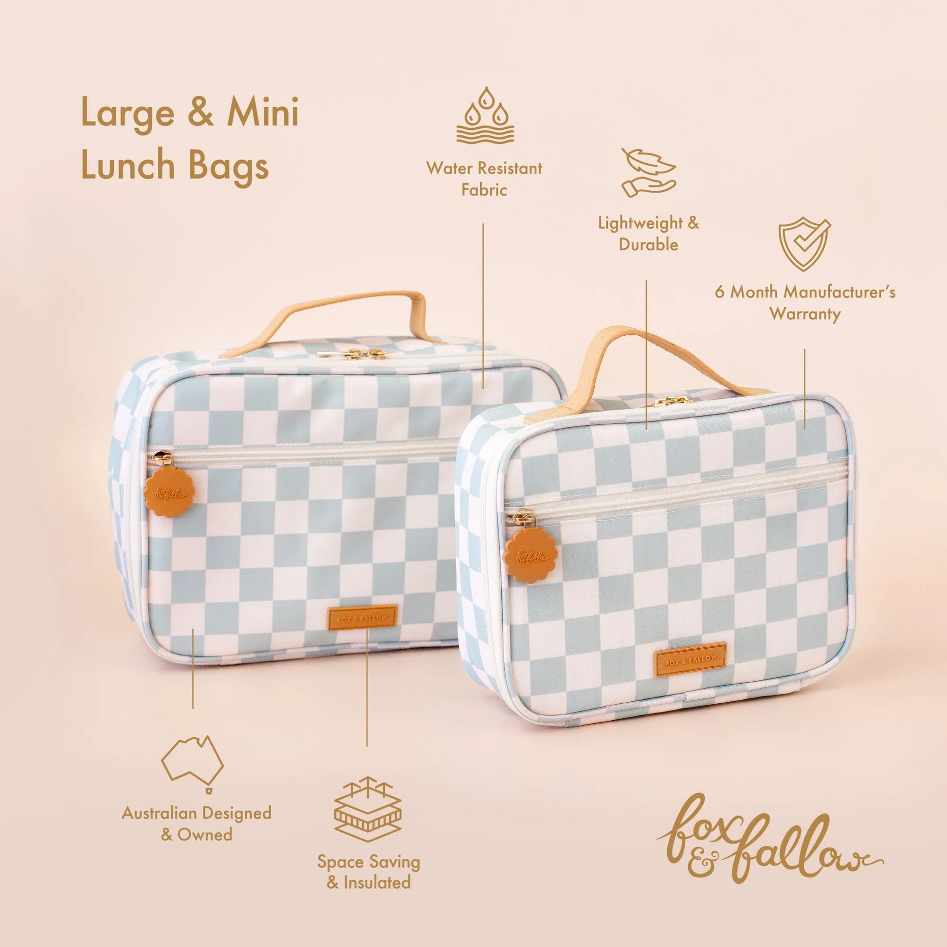 Sage Check Large Lunch Bag - Aster & Ruby