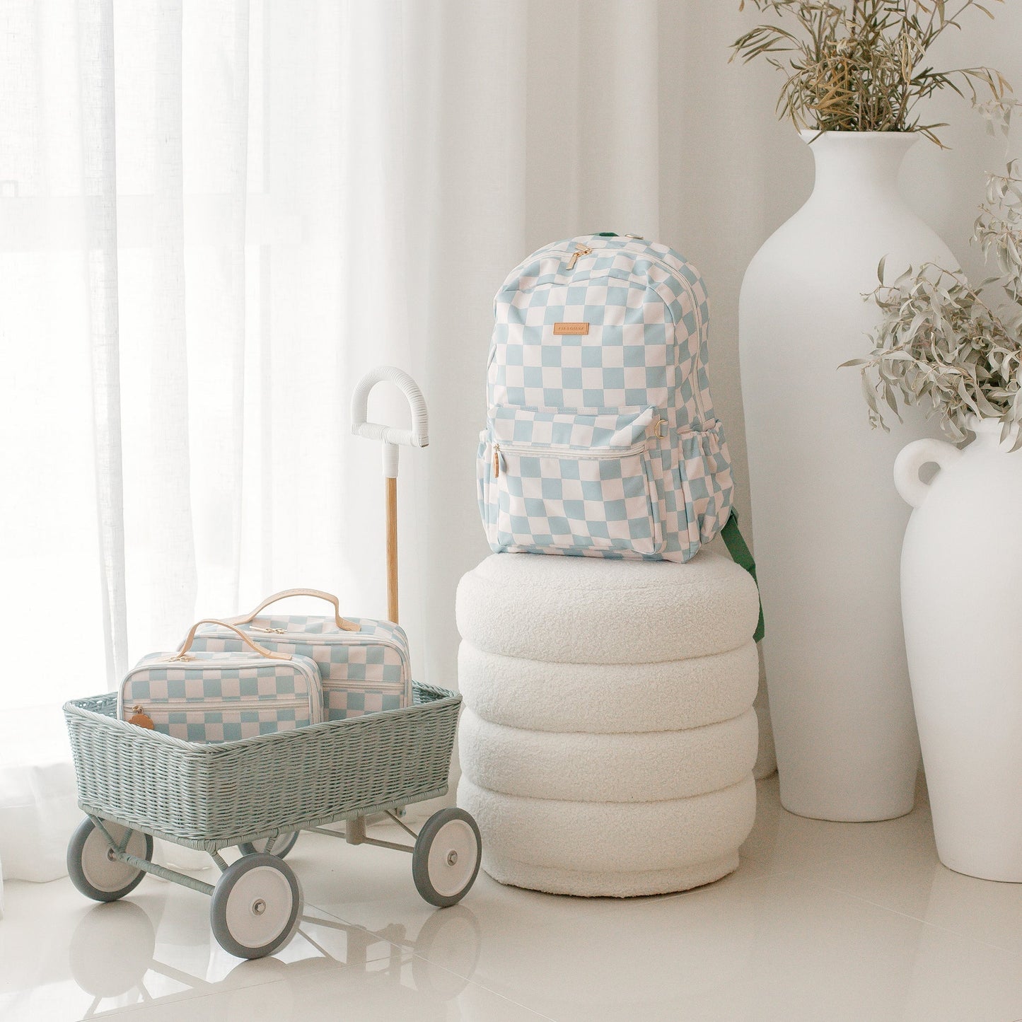 Sage Check Large Lunch Bag - Aster & Ruby