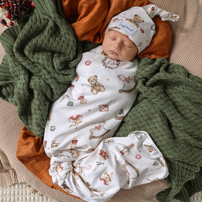 Santa's Toy Shop Organic Jersey Wrap & Beanie Set