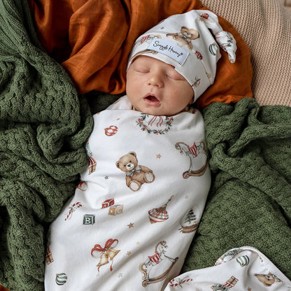 Santa's Toy Shop Organic Jersey Wrap & Beanie Set