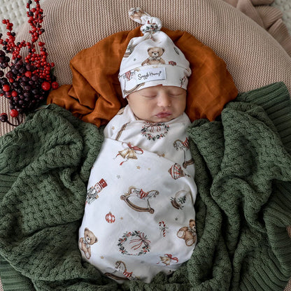 Santa's Toy Shop Organic Jersey Wrap & Beanie Set