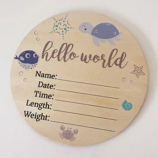 Sea Animals Wooden Birth Disc - Aster & Ruby