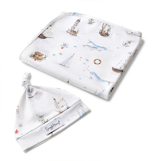 Set Sail Organic Jersey Wrap & Beanie Set