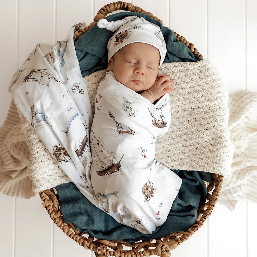 Set Sail Organic Jersey Wrap & Beanie Set