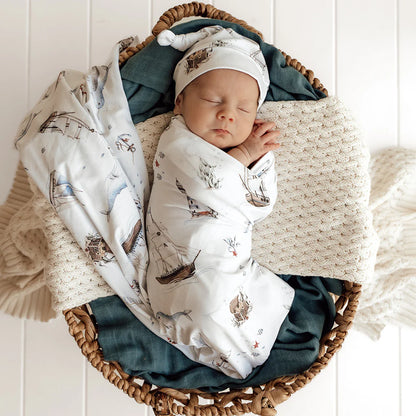 Set Sail Organic Jersey Wrap & Beanie Set