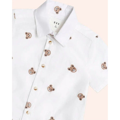 Huxbaby Shortsleeve Huxbear Button Up Crisp White | Aster & Ruby