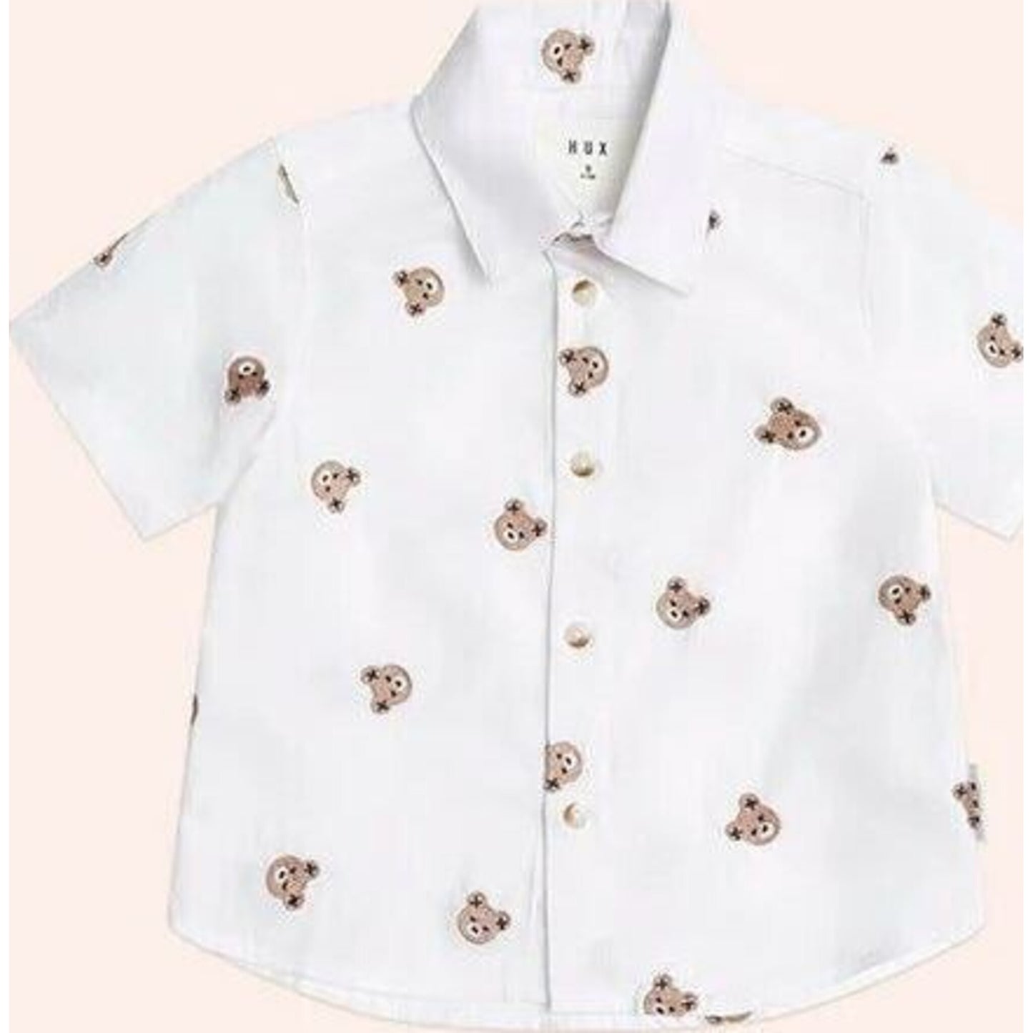 Huxbaby Shortsleeve Huxbear Button Up Crisp White | Aster & Ruby