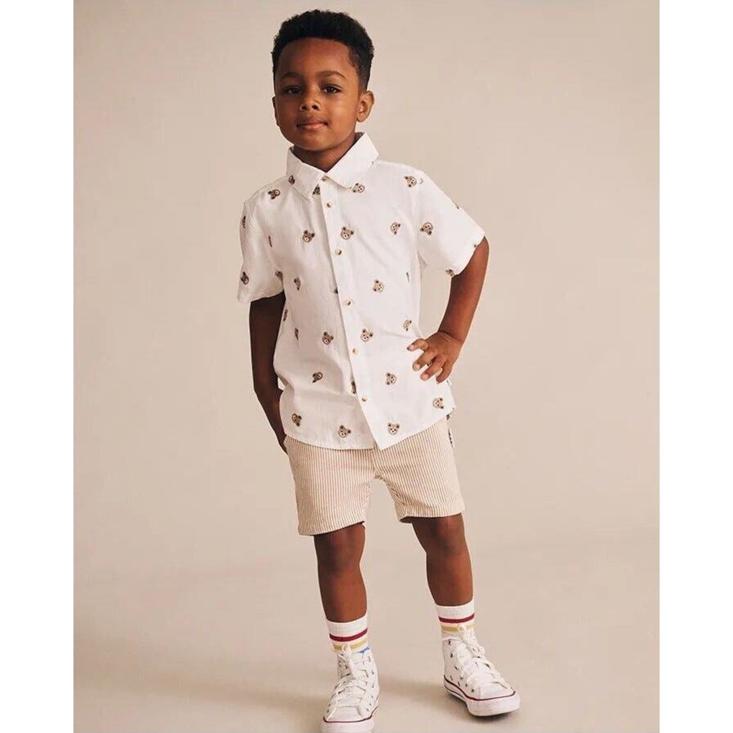 Huxbaby Shortsleeve Huxbear Button Up Crisp White | Aster & Ruby