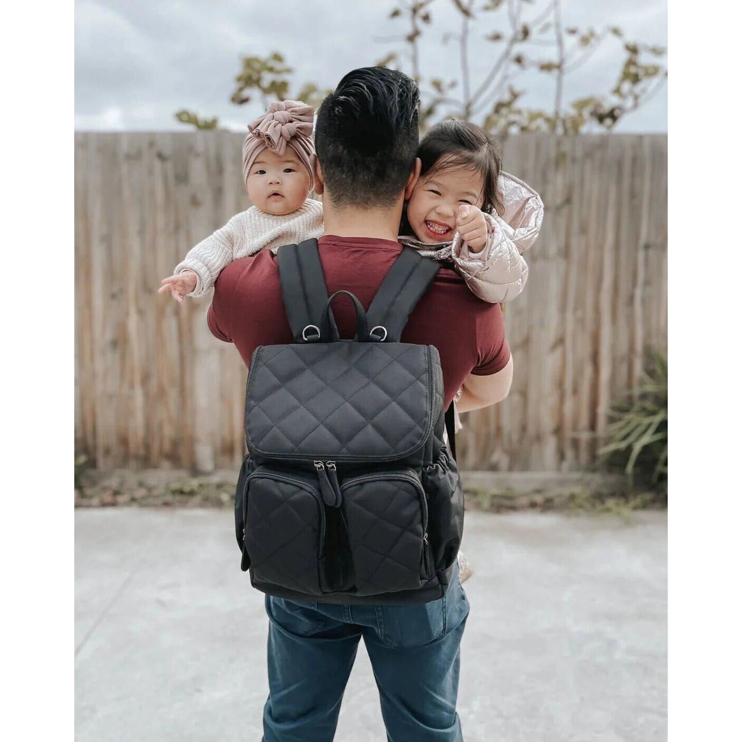 OiOi Signature Nappy Backpack Black Diamond Quilt | Aster & Ruby