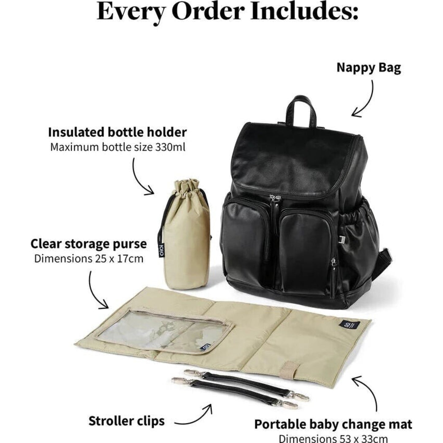 OiOi Signature Nappy Backpack Black Diamond Quilt | Aster & Ruby