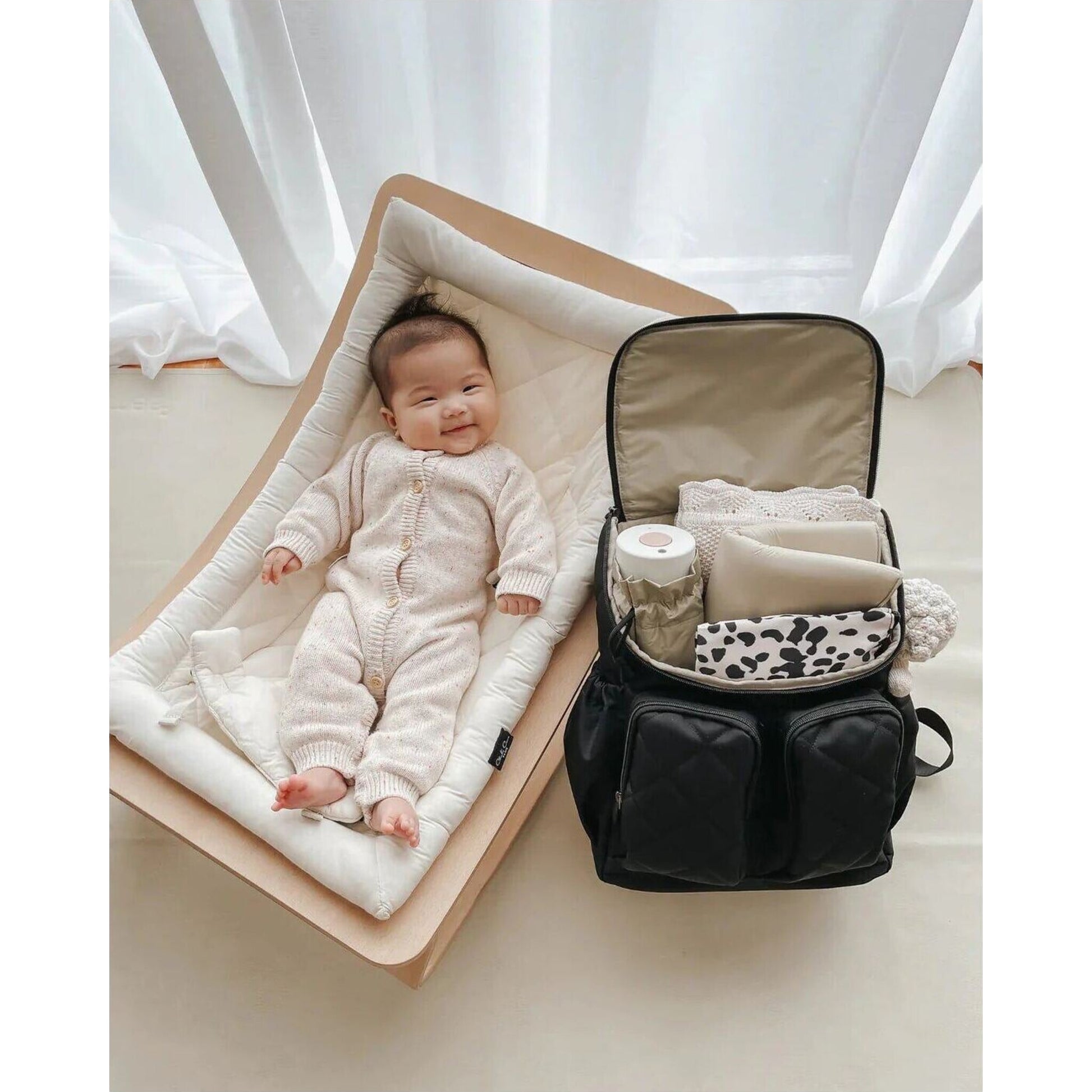 OiOi Signature Nappy Backpack Black Diamond Quilt | Aster & Ruby