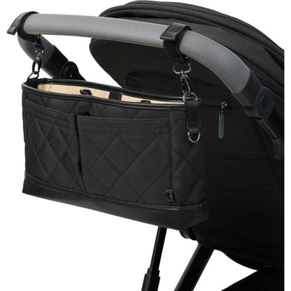 OiOi Signature Pram Caddy Black Diamond Quilt Nylon | Aster & Ruby