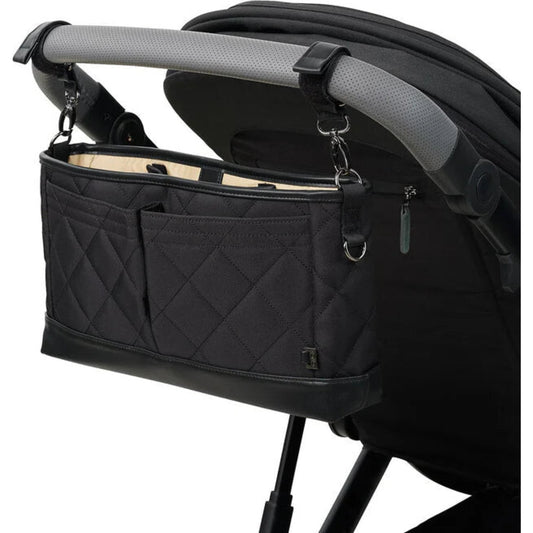 OiOi Signature Pram Caddy Black Diamond Quilt Nylon | Aster & Ruby