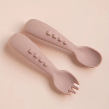 All4Ella Silicone Comfy Grip Cutlery Spoon + Fork Set - Dusty Pink | Aster & Ruby